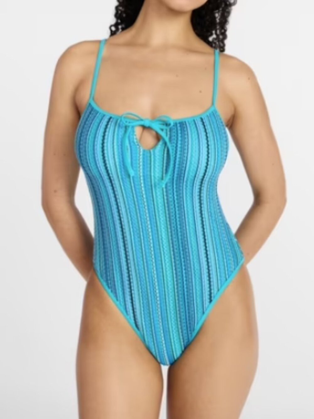 Tie Front Striped One-Piece Swimsuit, Women's Medium